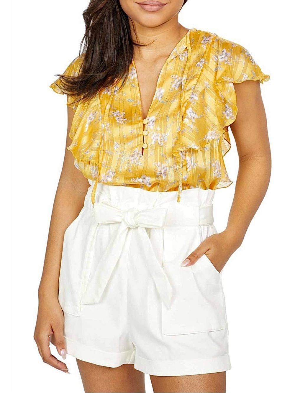 Sabina Musáyev Renata Floral Ruffle Chiffon Top